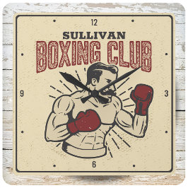 Personlig Boxer Retro Prizefighter Boxing Klubb Fyrkantig Klocka
