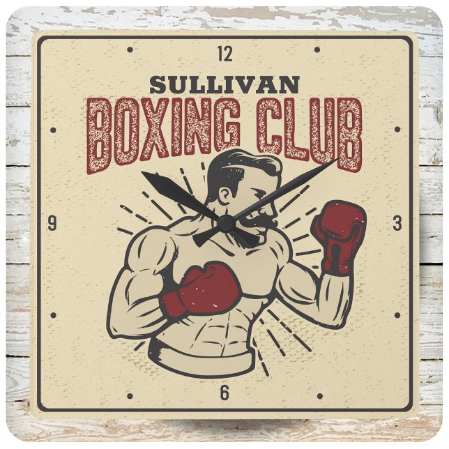 Personlig Boxer Retro Prizefighter Boxing Klubb Fyrkantig Klocka (Skapare uppladdad)