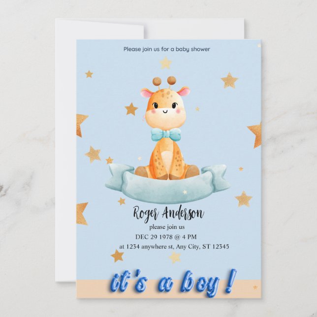 PERSONLIG BOY BABY SHOWER INBJUDNINGAR (Framsida)
