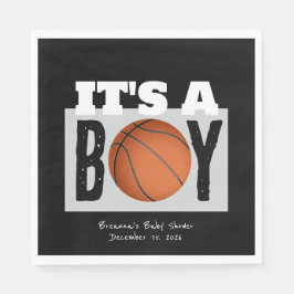 Personlig Boy Basketball Baby Shower Black Pappersservett
