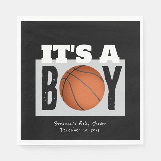 Personlig Boy Basketball Baby Shower Black Pappersservett (Framsidan)