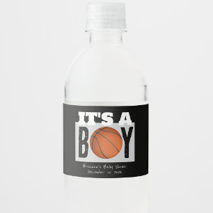 Personlig Boy Basketball Baby Shower White Vattenflaskor Etikett