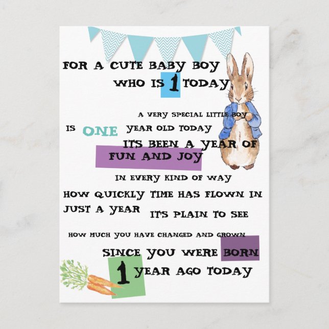 Personlig Boy Birthday Postcard - Peter Rabbit Vykort (Framsida)