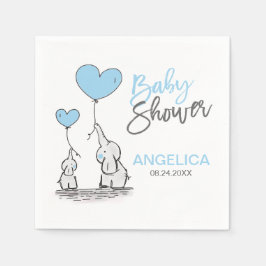Personlig BOY Blue Elephant Mamma & Baby Shower Pappersservett