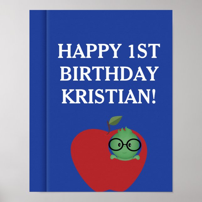 Personlig Boy Bookworm Birthday Poster (Framsidan)