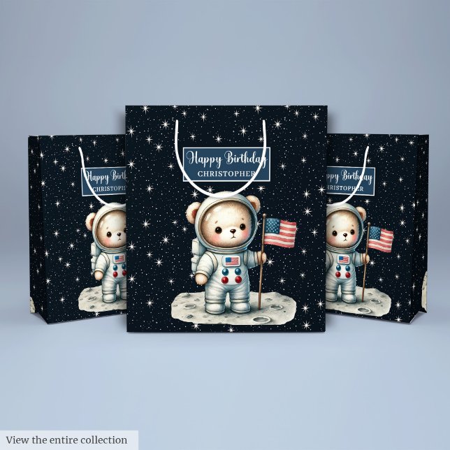 Personlig Boy Gift Bag med rymdbeklädnad tema (Personalized Boy Gift Bag with Space Bear Theme)