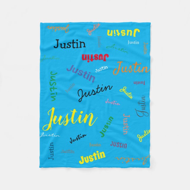 Personlig Boy Namn Monogram Blue Cute Fleecefilt (Framsidan)