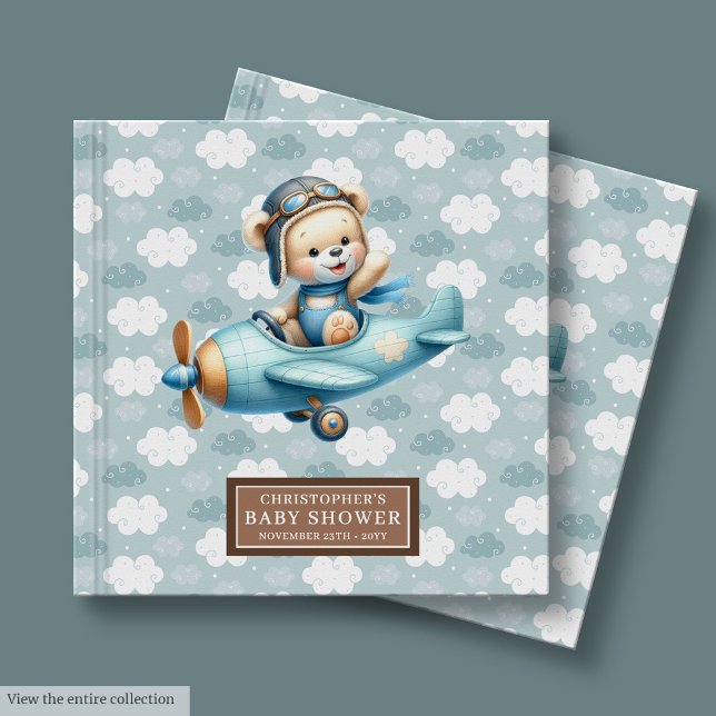 Personlig Boy Shower Guest Bok Nalle (Personalized Boy Baby Shower Guest Book Teddy Bear Pilot)
