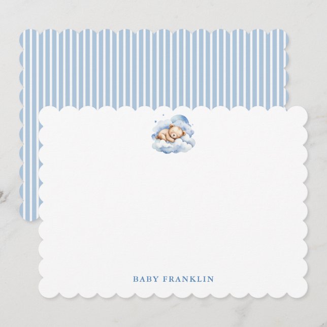 Personlig Boy Stationery Bear Baby Shower Tack Kort (Fram/baksida)