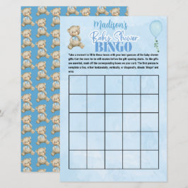 Personlig Boys Bear Bingo Baby Shower Game