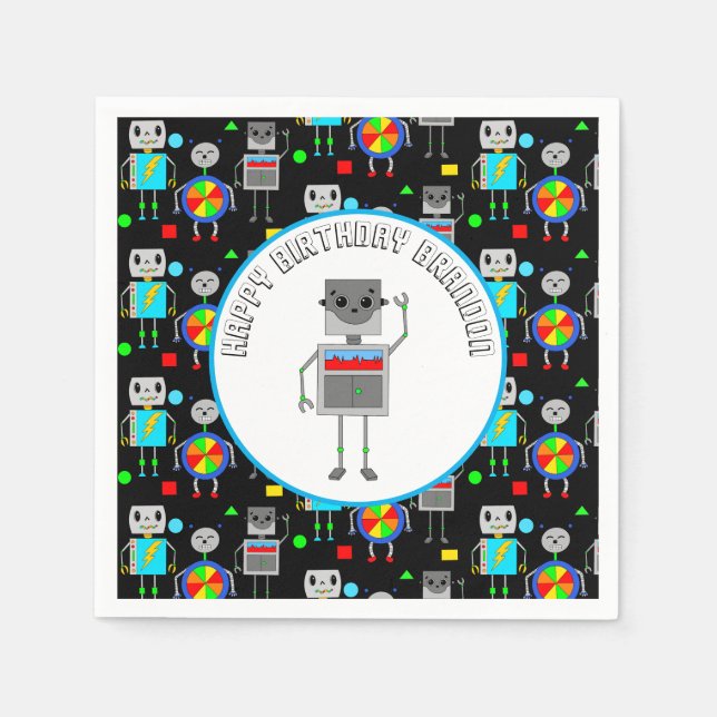Personlig Boy's Birthday Robot Pappersservett (Framsidan)