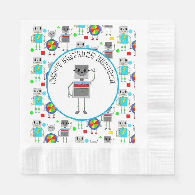 Personlig Boy's Birthday Robot Pappersservett (Framsidan)