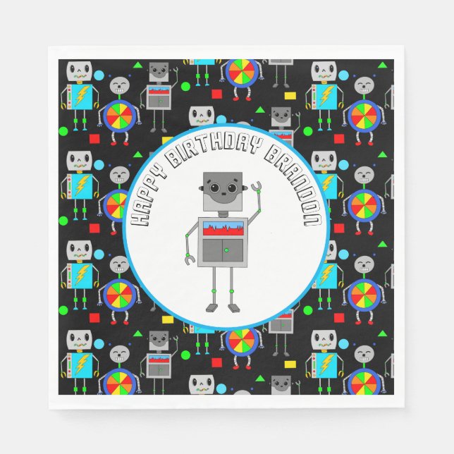 Personlig Boy's Birthday Robot Pappersservett (Framsidan)