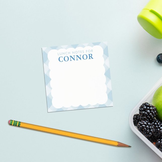 Personlig BOYS Blue Gingham Check Lunch Box Post-it Block (Skapare uppladdad)