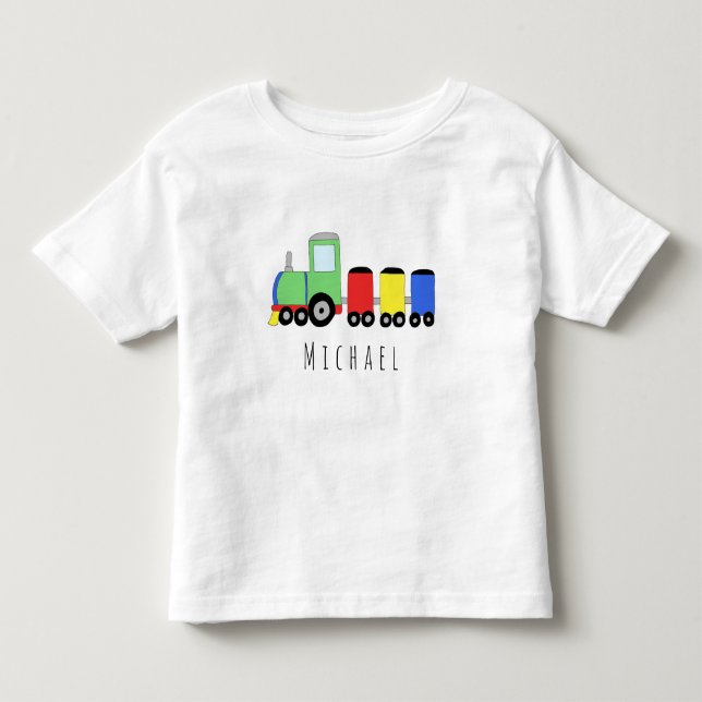 Personlig Boy's Colorful Locomotive Tåg Namn T-shirt (Framsida)