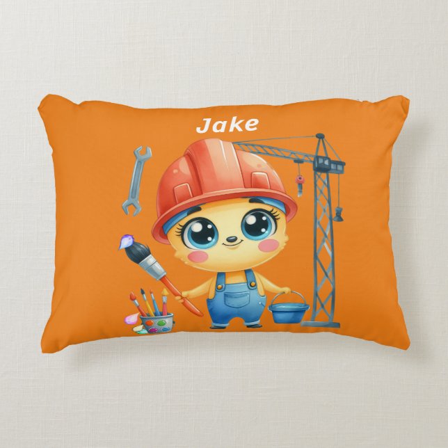 Personlig Boys Construction Accent Pillow Prydnadskudde (Framsidan)
