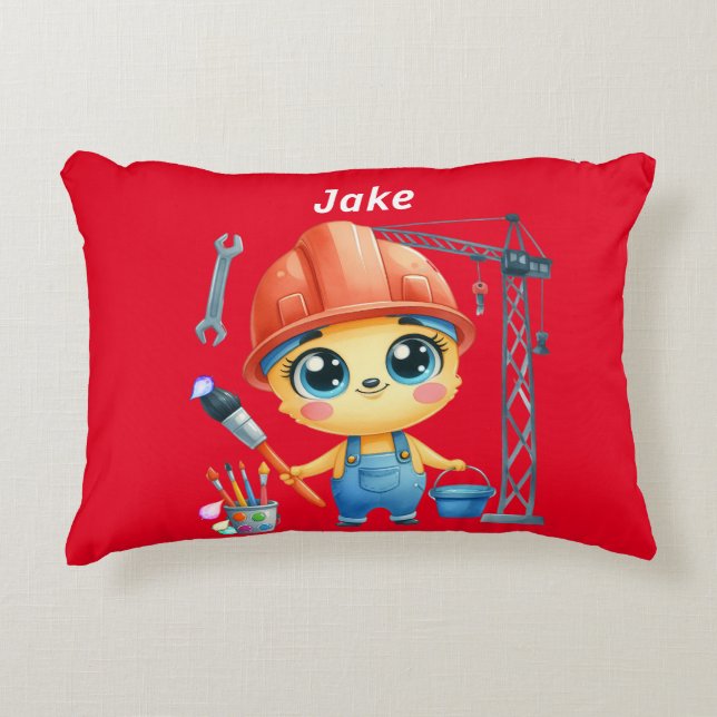 Personlig Boys Construction Accent Pillow Prydnadskudde (Framsidan)
