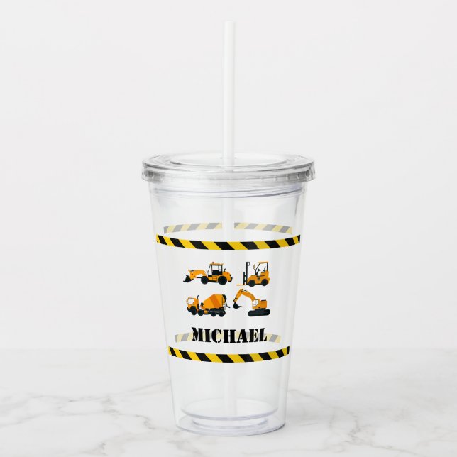 Personlig Boys Construction Digger Tumbler Take Away Mugg (Framsida)