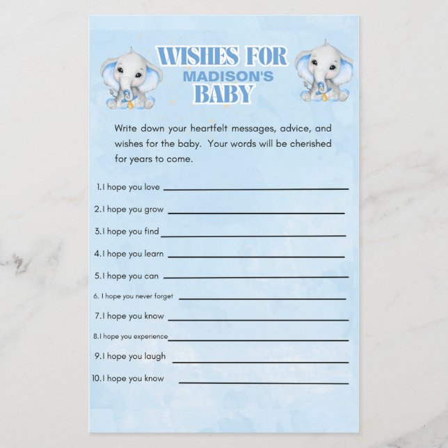Personlig Boys Elephant Baby Shower-spel (Framsida)