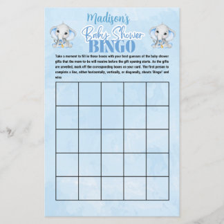 Personlig Boys Elephant Bingo Baby Shower Game