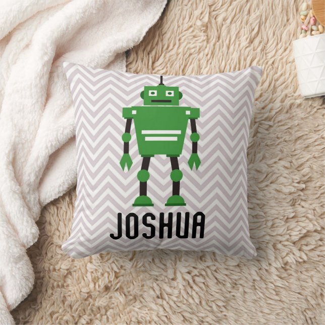 Personlig Boys Grönt Robot Pillow Kudde (Filt)