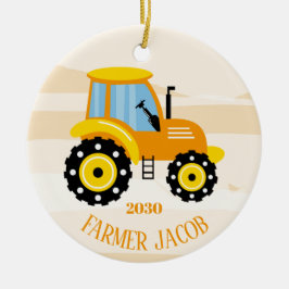 Personlig Boys Gult Tractor jul Julgransprydnad Keramik