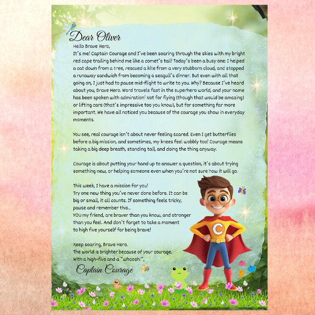 Personlig Boys Modig utskrivbar superhjälte Brev Inbjudningar (Captain Courage Superhero Letter for Kids – Printable Digital Download – Encouraging Bravery )