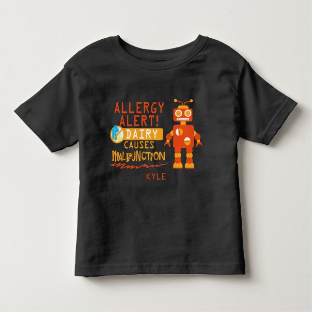 Personlig Boys Orange Robot Dairy Allergy Alert Tee (Framsida)