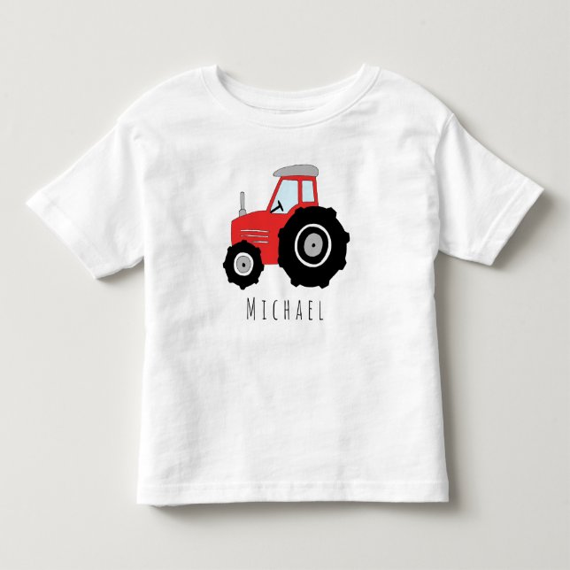 Personlig Boy's Red Farmer's Tractor med Namn Tröja (Framsida)