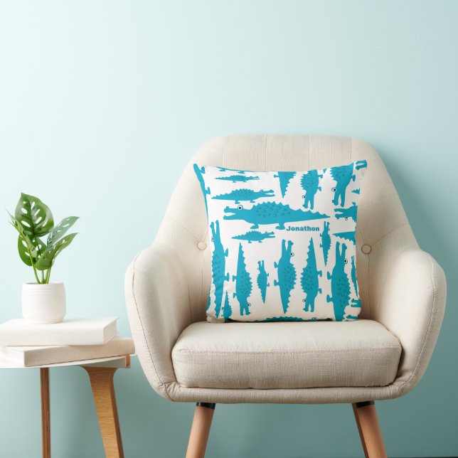 Personlig Boy's Room Blue Aqua Alligator Kudde (Stol)