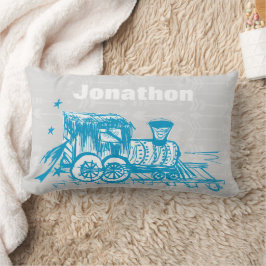 Personlig Boy's Room Grått Blue Choo Choo Tåg Lumbarkudde