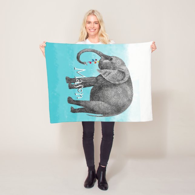 Personlig Boy's Room Mönster Elephant Fleecefilt (På plats)