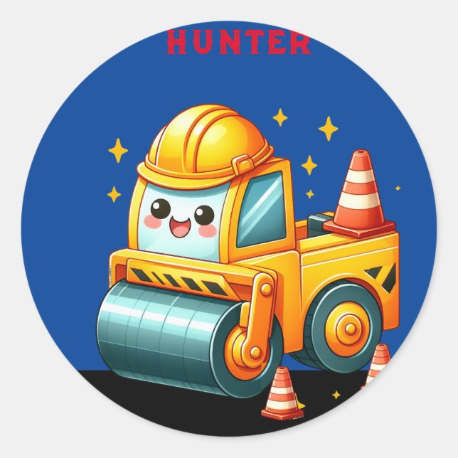 Personlig Boy's Steam Roller Runt Klistermärke (Framsida)