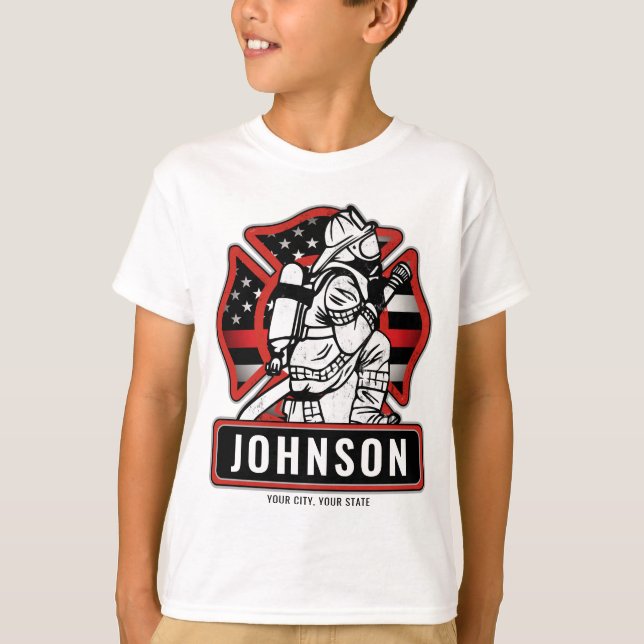 Personlig brandman Brandförvaltning Patriotisk fla T Shirt (Framsida)
