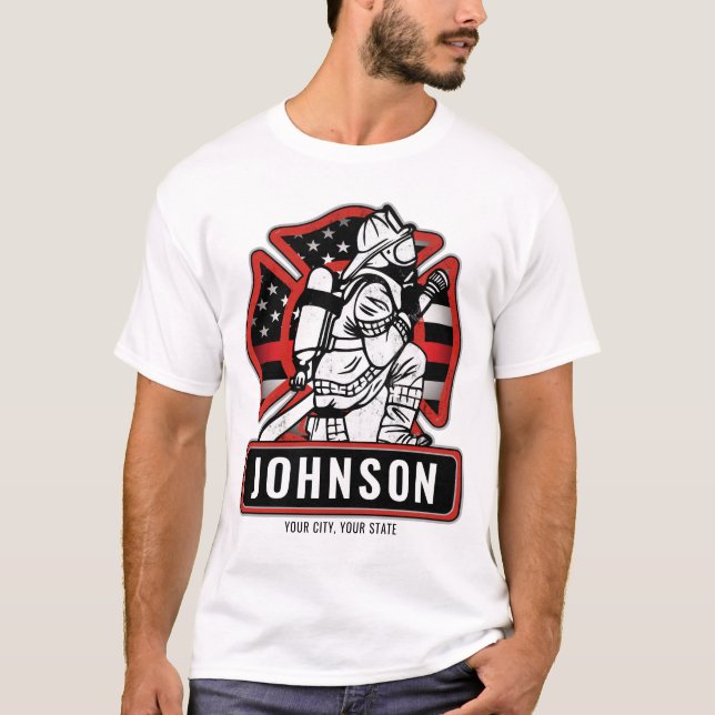 Personlig brandman brandkår patriotisk flagga t shirt (Framsida)