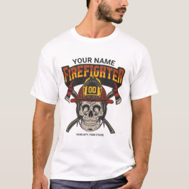 Personlig brandman skalle hjälm yxa brandman t shirt