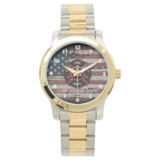 Personlig Brandman USA-Flagga Armbandsur (Framsida)