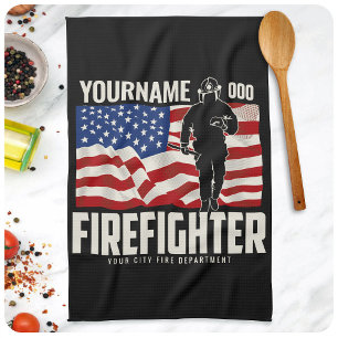 Personlig brandmanräddning USA-flagg patriotik Kökshandduk