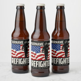 Personlig brandmanräddning USA-flagga patriotisk Ölflaska Etikett