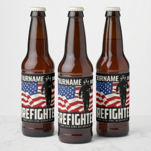Personlig brandmanräddning USA-flagga patriotisk Ölflaska Etikett