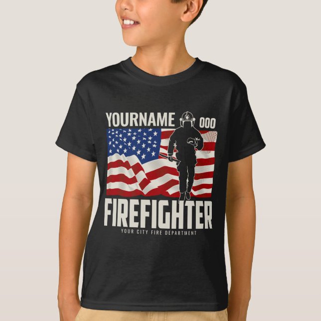 Personlig brandmanräddning USA-flagga patriotisk T Shirt (Framsida)