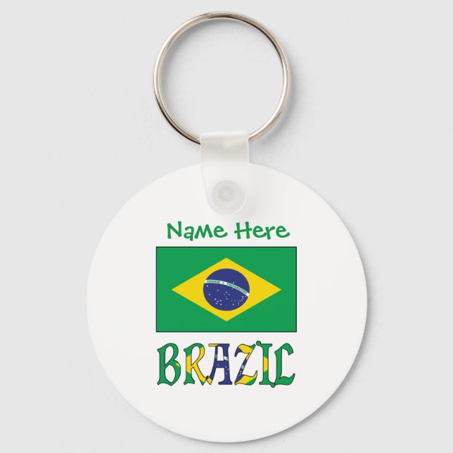 Personlig Brasilien Flagga Rund Aluminium Nyckelring (Framsida)