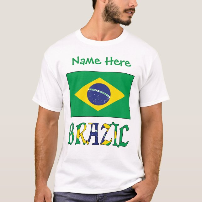 Personlig Brasiliens Flagga Herr T Shirt (Framsida)