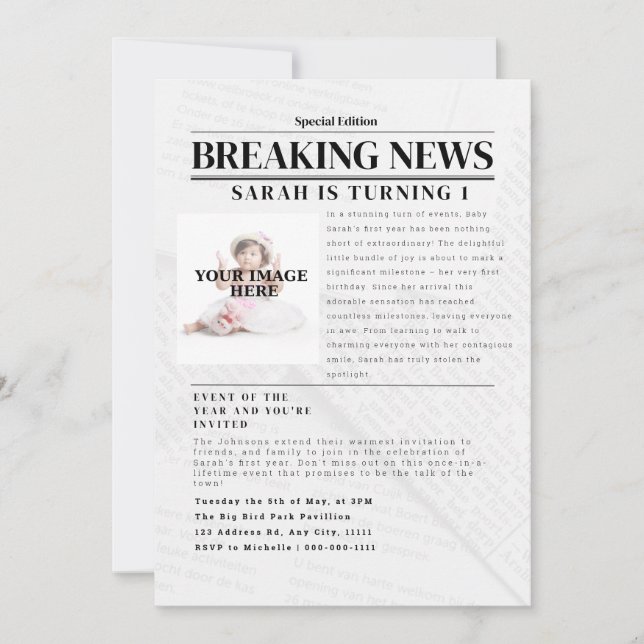 Personlig Breaking News: Kid Födelsedagsfest Inbjudningar (Framsida)