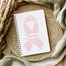 Personlig Breast Cancer Typography Ribbon Anteckningsbok