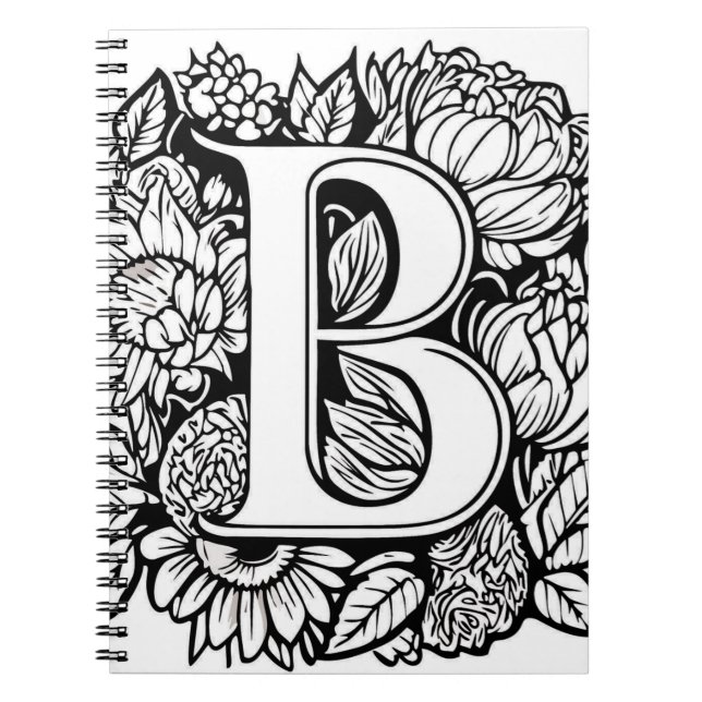 Personlig Brev B Black White Tattoo Flowers Anteckningsbok (Framsidan)