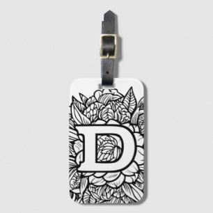 Personlig Brev D Black White Blommigt Tattoo Bagagebricka