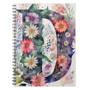 Personlig Brev D Blommigt Vattenfärgad bärbar dato Anteckningsbok