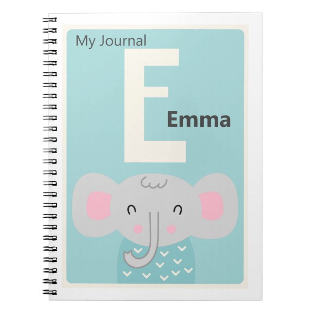 PERSONLIG BREV E | Cute Elephant Kids Journal Anteckningsbok (Framsidan)