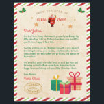 Personlig Brev från Santa North Pole Mail<br><div class="desc">Anpassa brev från Santa med ditt barns namn och text. Den här designen har tomten,  presenter,  mistletoer,  en ovalal God jul frimärke och röd grönt som har stripat gräns. På baksidan är baksidan röd och grönten rand bakgrund.</div>